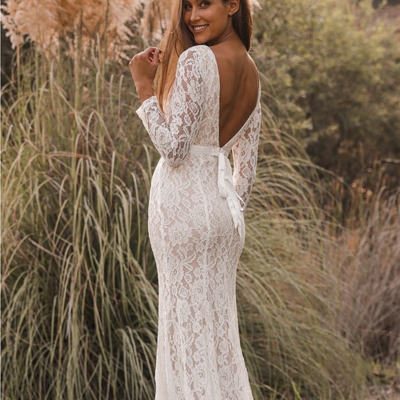 Lulus Dresses & Skirts - Wedding dress white lace with cream lining. Long sleeves. Never worn.